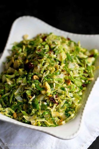 Shredded Brussels Sprouts With Pistachios, Cranberry, and Parmesan