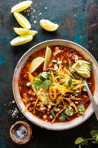 Crockpot Spicy Vegetarian Tortilla Soup with Quinoa