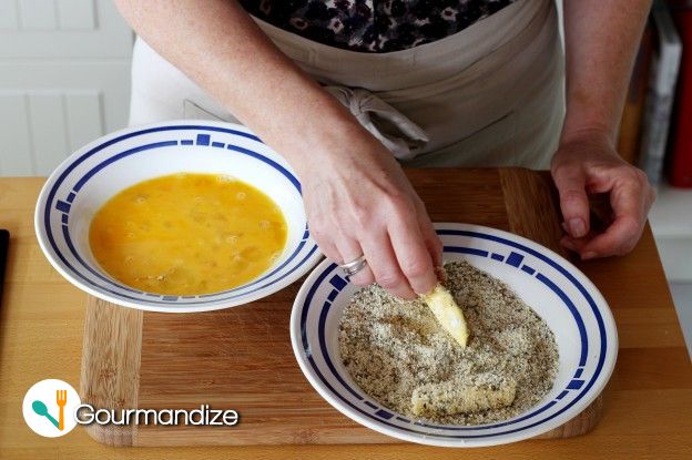 Then coat them in the breadcrumbs and place on a nonstick baking sheet