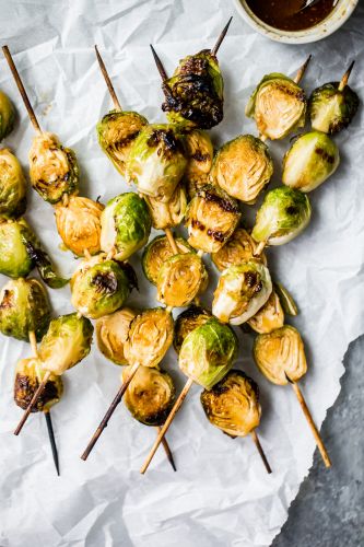 Spicy Maple Dijon Grilled Brussels Sprouts