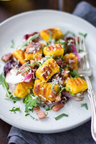 Gluten-Free Pumpkin Ricotta Gnocchi with Pancetta and Seared Radicchio