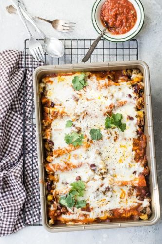 Cheesy Enchiladas with Lamb and Breakfast Potatoes