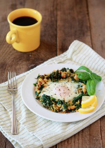 Lemony Egg in a Spinach-Chickpea Nest