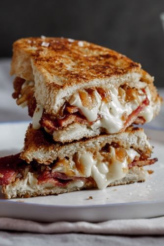 Crispy Bacon Brie Grilled Cheese Sandwich with Caramelized Onions