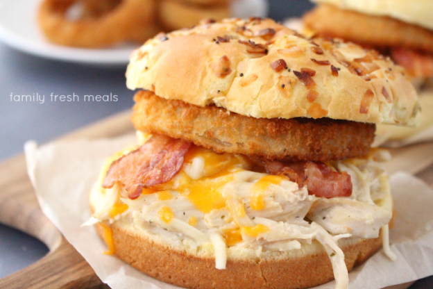 Crockpot Bacon Ranch Chicken Sandwiches