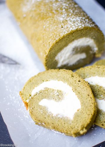 Matcha Swiss Roll With Lemon Mascarpone Whipped Cream Filling