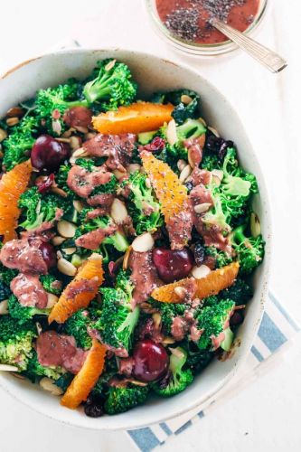 Broccoli Salad with Cherry Chia Dressing