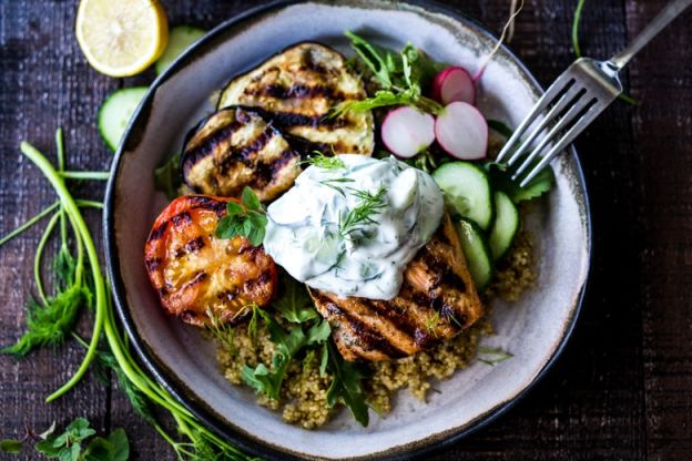 Grilled Salmon Tzatziki Bowls