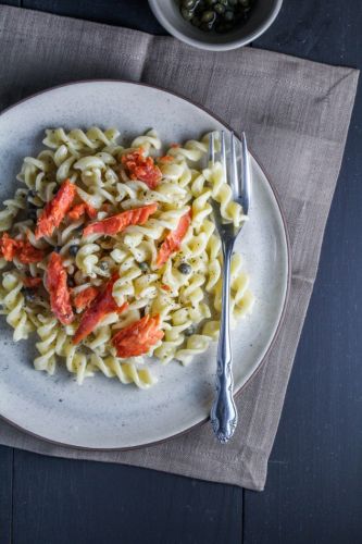 Smoked salmon creme fraiche and caper rotini