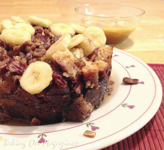 Caramel banana pecan bread casserole