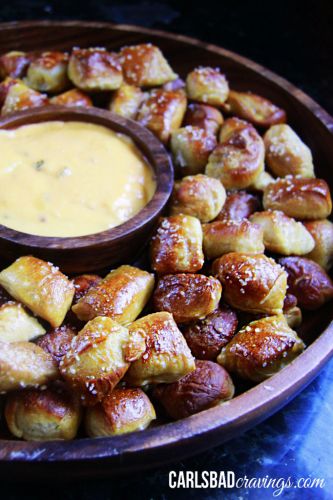 Pretzel bites with cheesy jalapeno ranch dip