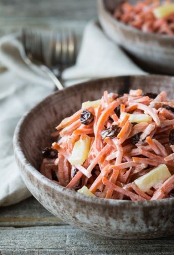 Carrot raisin pineapple salad