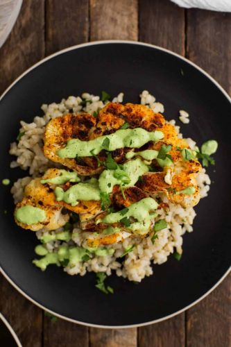 Cajun Cauliflower with Cilantro Avocado Sauce