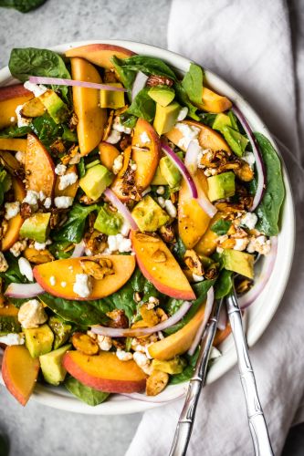 Summer Peach Spinach Salad with Avocado