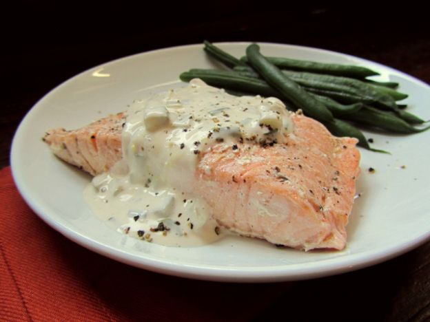 Champagne Poached Salmon with Champagne Cream Sauce