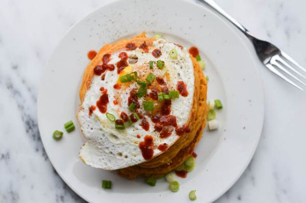 Cheddar And Sriracha Cornmeal Pancakes