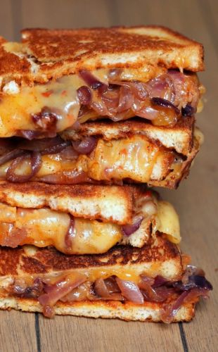 Sweet spicy caramelized onion BBQ grilled cheese