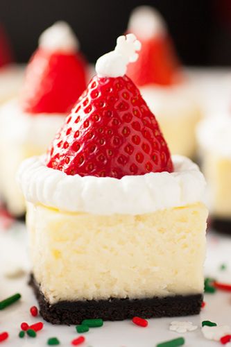 Santa hat cheesecake bites