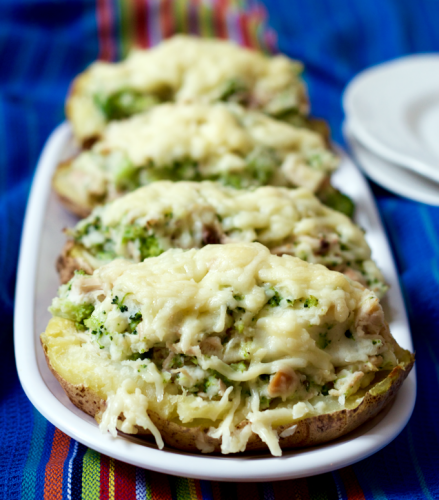 Fast cheesy chicken and broccoli twice-baked potatoes