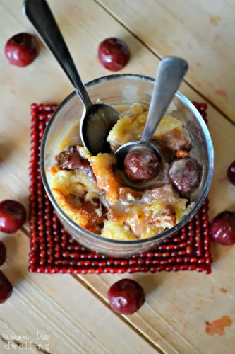 CHERRY PECAN BREAD PUDDING WITH SALTED CARAMEL SAUCE