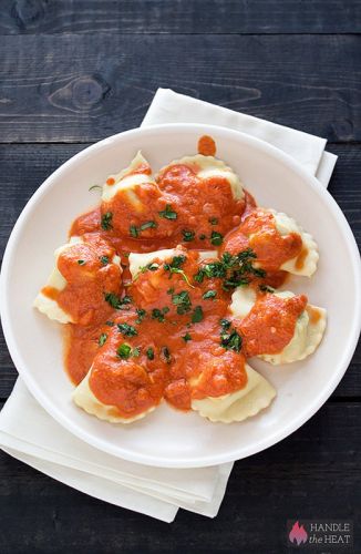 Chicken ravioli with creamy tomato sauce