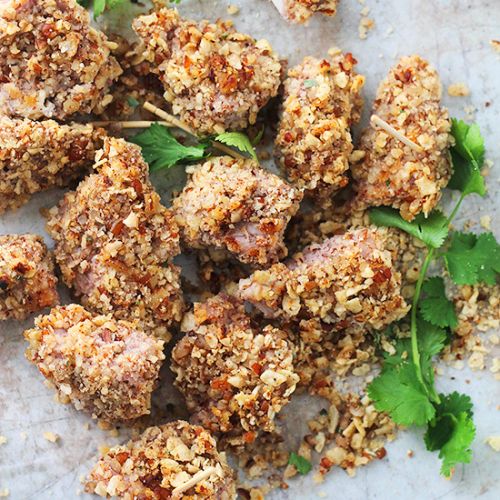 Tortilla chips and pecan-crusted chicken nuggets