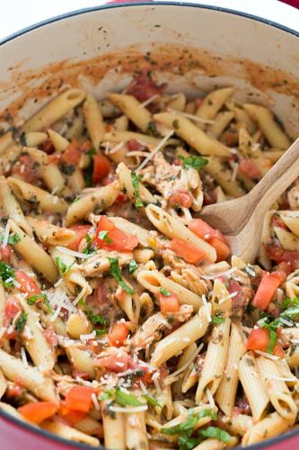 20 Minute Tuscan Chicken with Penne Pasta