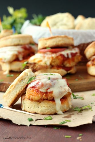 Chicken Pizziola Sliders on Garlic Herb Biscuits