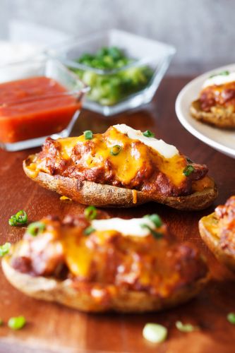 Chili Cheese Stuffed Potato Skins