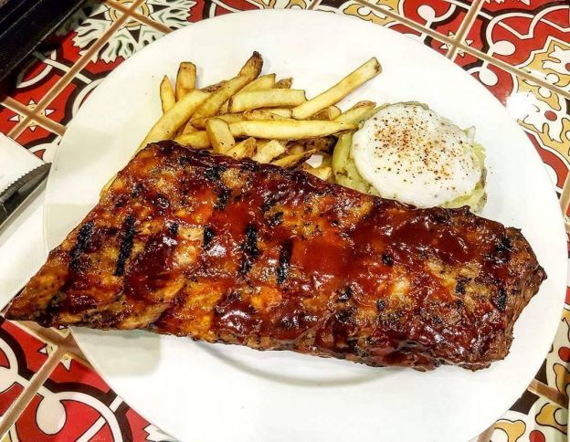 Chili's Full Rack of Baby Back Ribs with Shiner Bock BBQ Sauce, Homestyle Fries and Cinnamon Apples