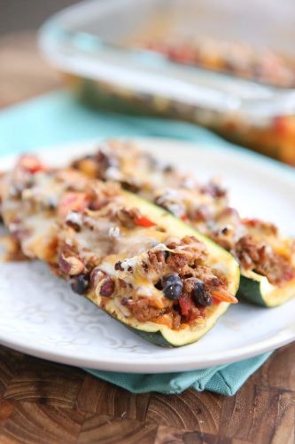 Leftover Chili Stuffed Zucchini Boats