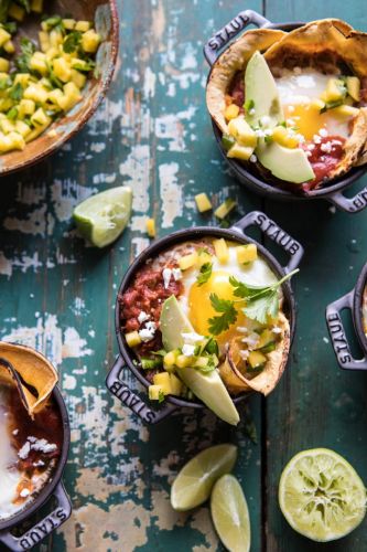 Chipotle Huevos Rancheros Bake with Mango Salsa