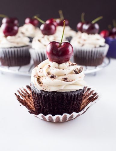 DARK CHOCOLATE CHERRY CUPCAKES WITH GOAT CHEESE FROSTING