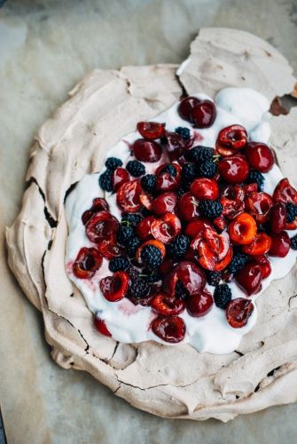 Chocolate Pavlova with berries