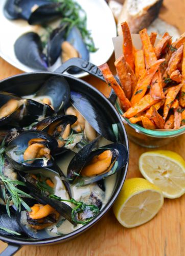 Cider Mussels with Dijon, Creme Fraiche and Tarragon