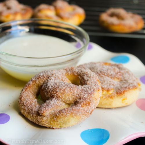 Cinnamon soft pretzels with sweet glaze