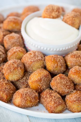 Copycat Auntie Anne's cinnamon sugar pretzel nuggets with cream cheese dipping sauce