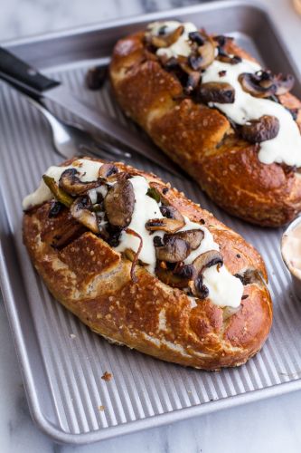 Cleveland Cheesesteaks with Pretzel Hoagie Rolls