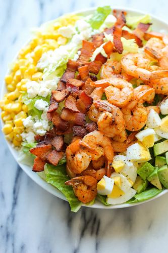 Shrimp Cobb salad with cilantro lime vinaigrette