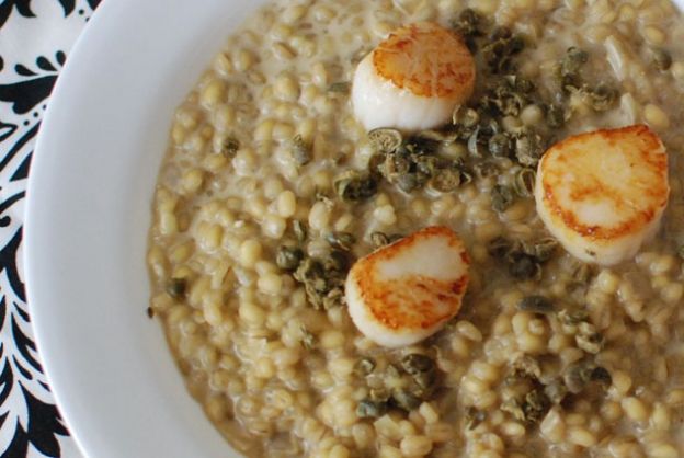 Coffee Risotto with Capers and Scallops