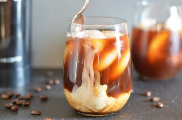 Cold-brewed maple almond iced coffee