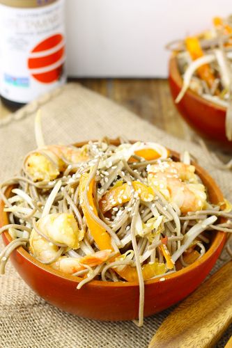 Cold Sesame Ginger Soba Noodle Salad with Shrimp