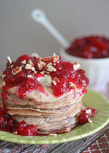 Leftover cranberry sauce pancakes with pecans