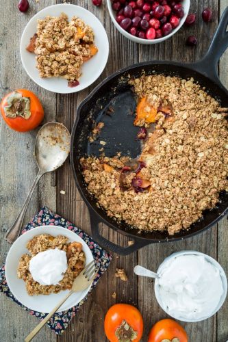 Cranberry persimmon crisp with vanilla bean topping