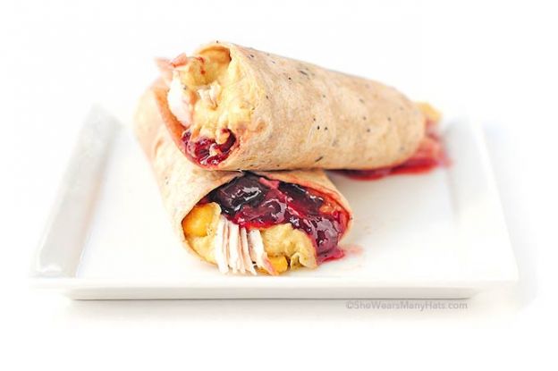 Rosemary hummus cranberry turkey wraps