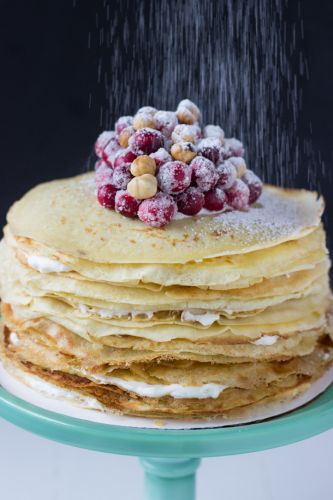 Cranberry hazelnut crepe cake