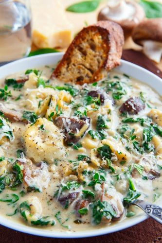 Creamy Parmesan mushroom and spinach tortellini soup