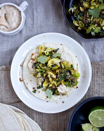 Crisp Kale, Brussel Sprouts, and Black Bean Tacos