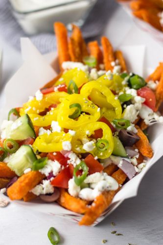 Loaded Greek Sweet Potato Fries