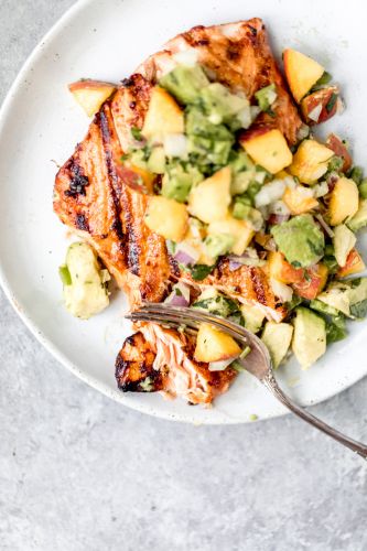 Firecracker Salmon with Peach Avocado Salsa